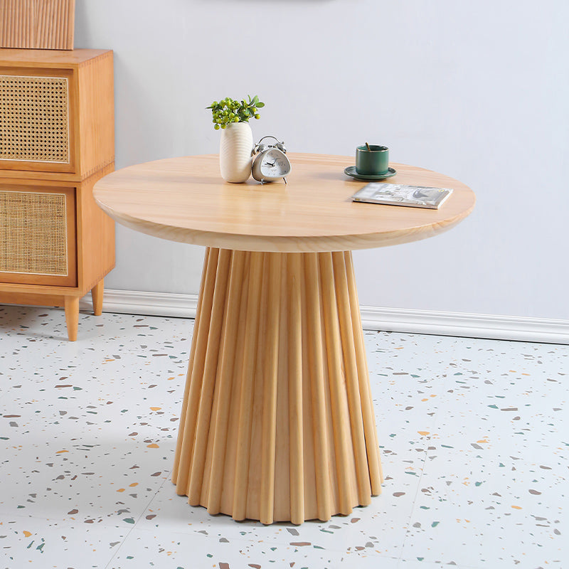 Modern Round Dining Table Natural Solid Wood Base Pedestal Dining Table
