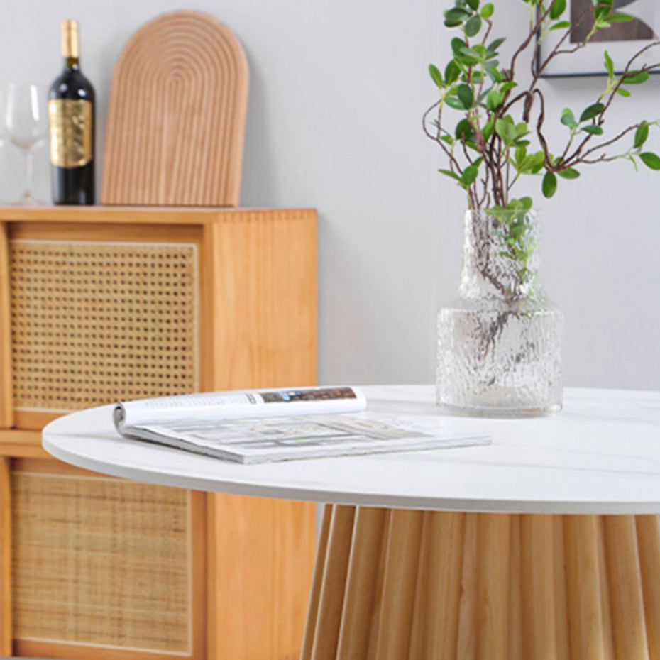 Modern Round Dining Table Natural Solid Wood Base Pedestal Dining Table