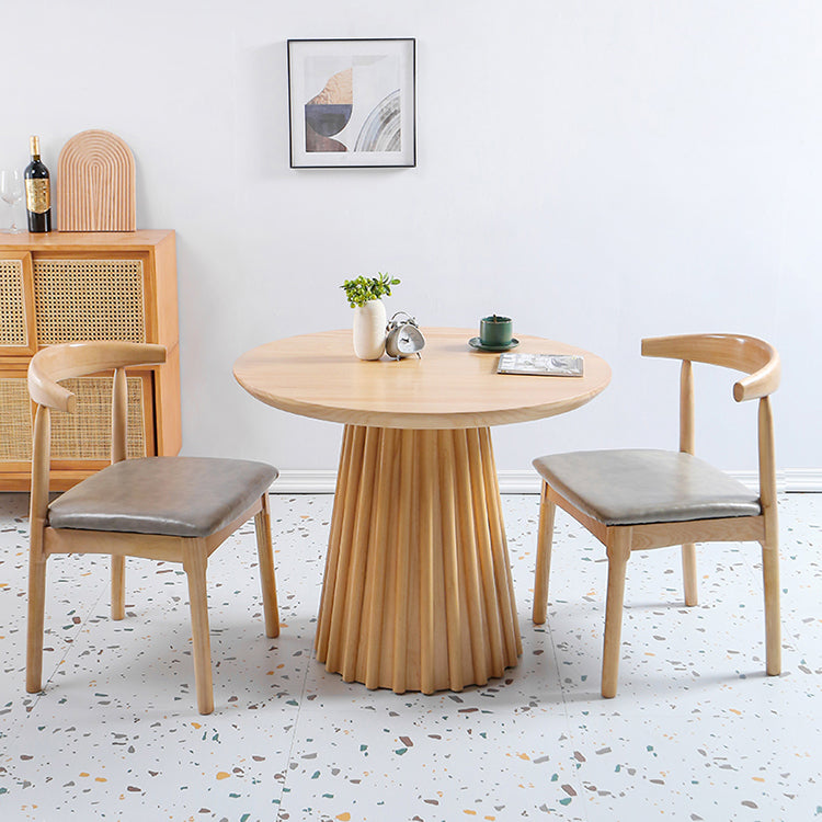 Modern Round Dining Table Natural Solid Wood Base Pedestal Dining Table