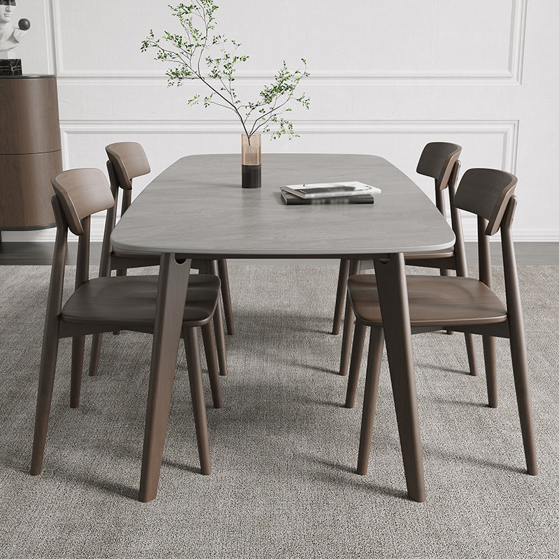 Contemporary Solid Wood Dining Table Sintered Stone Dining Table with 4 Legs