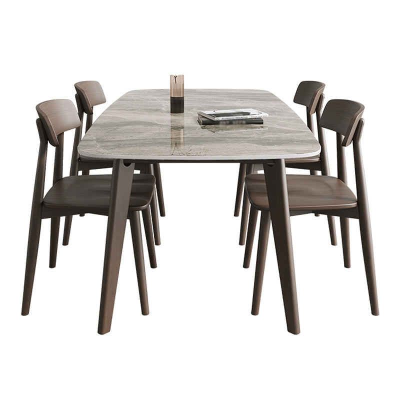 Contemporary Solid Wood Dining Table Sintered Stone Dining Table with 4 Legs