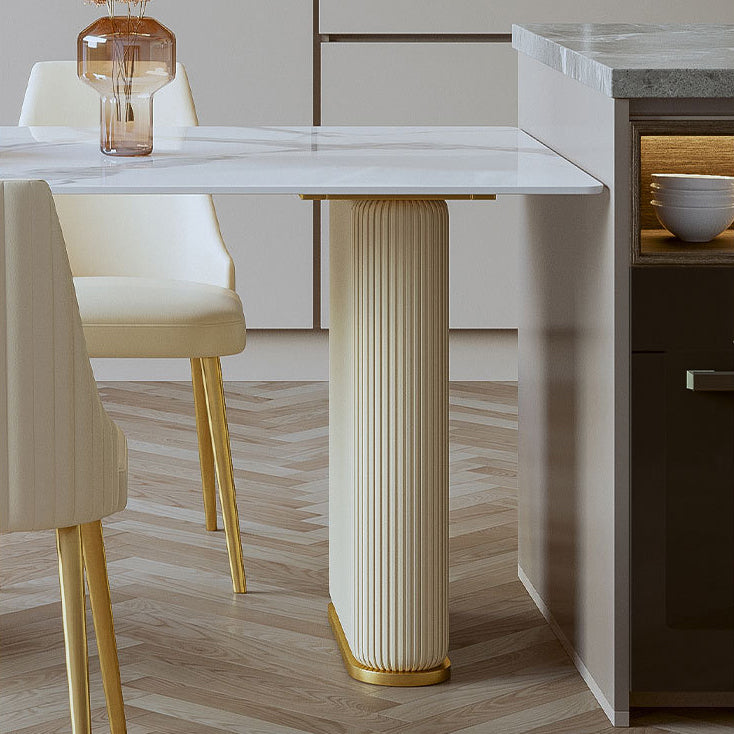 Sintered Stone Top White Table for Restaurant Modern Dining Table with Double Pedestal
