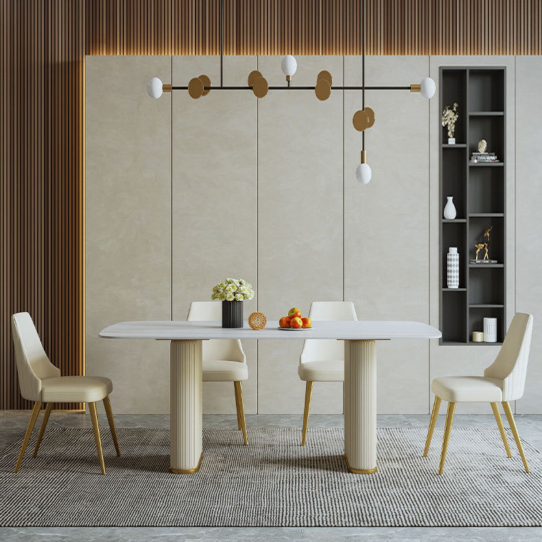Sintered Stone Top White Table for Restaurant Modern Dining Table with Double Pedestal