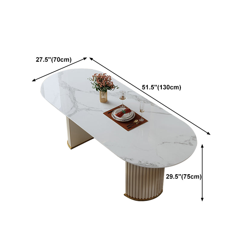 Sintered Stone Top White Table for Restaurant Modern Dining Table with Double Pedestal