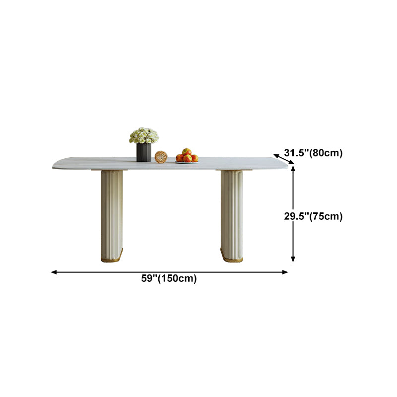 Sintered Stone Top White Table for Restaurant Modern Dining Table with Double Pedestal