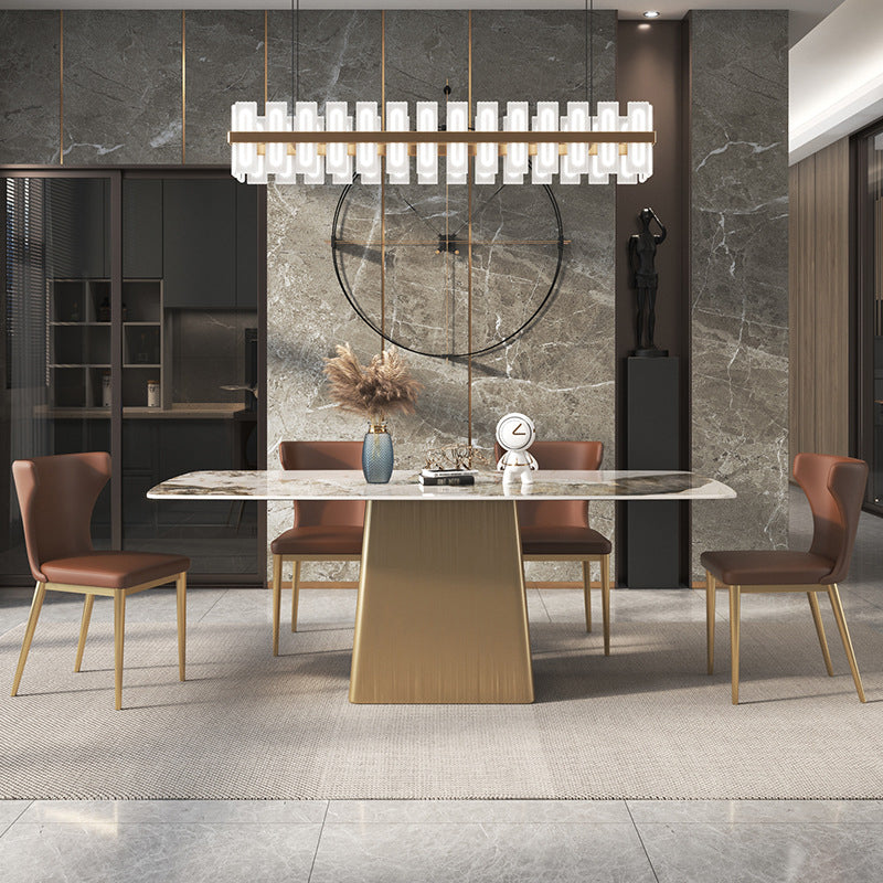 Sintered Stone Top Luxury Table for Restaurant Rectangle Dining Table with Pedestal Base