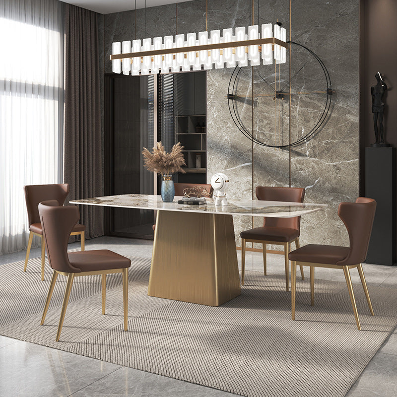 Sintered Stone Top Luxury Table for Restaurant Rectangle Dining Table with Pedestal Base