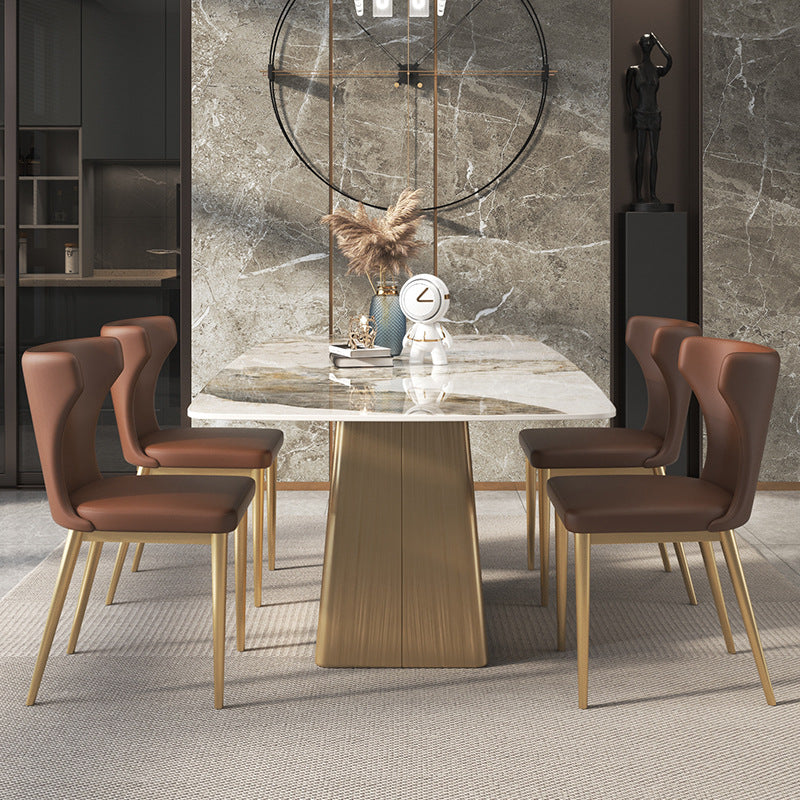 Sintered Stone Top Luxury Table for Restaurant Rectangle Dining Table with Pedestal Base