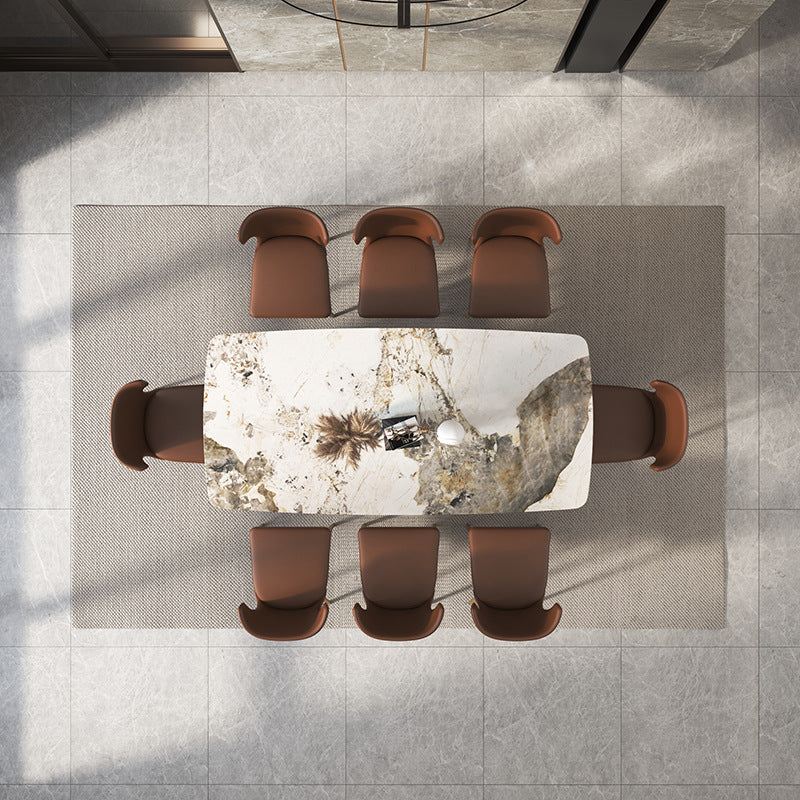 Sintered Stone Top Luxury Table for Restaurant Rectangle Dining Table with Pedestal Base