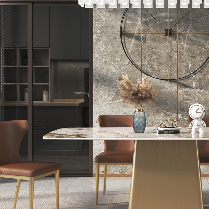 Sintered Stone Top Luxury Table for Restaurant Rectangle Dining Table with Pedestal Base