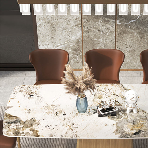 Sintered Stone Top Luxury Table for Restaurant Rectangle Dining Table with Pedestal Base