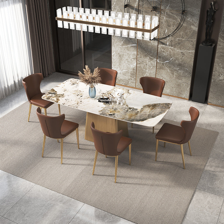 Sintered Stone Top Luxury Table for Restaurant Rectangle Dining Table with Pedestal Base