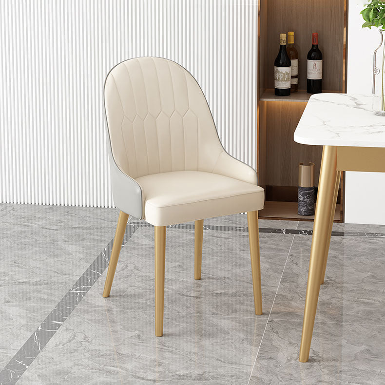 Scandinavian Style Arm Solid Back Dining Side Chair Leather Dining Chair