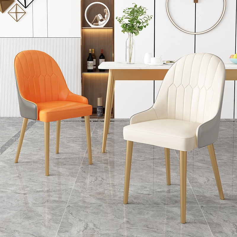 Scandinavian Style Arm Solid Back Dining Side Chair Leather Dining Chair