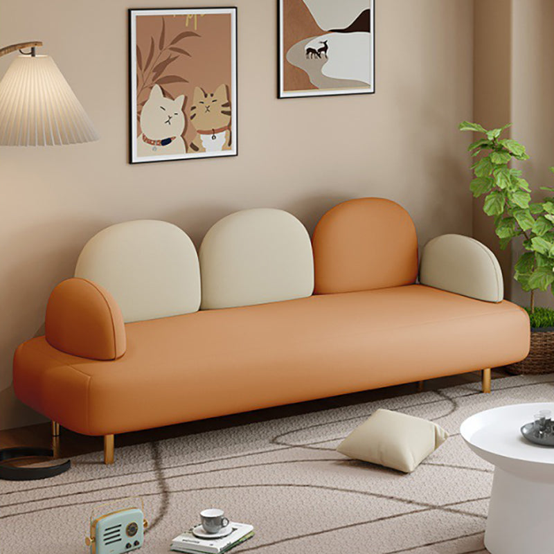Modern Faux Leather Sofa Metal Gold Legs Recessed Arm Curved Sofa