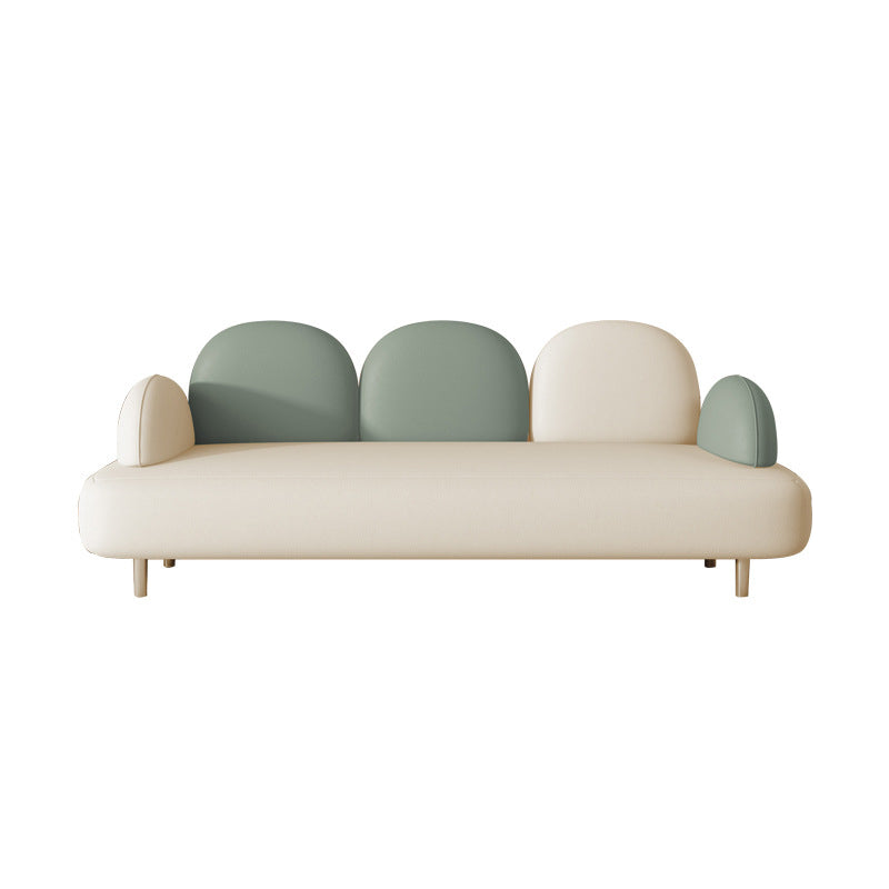 Modern Faux Leather Sofa Metal Gold Legs Recessed Arm Curved Sofa