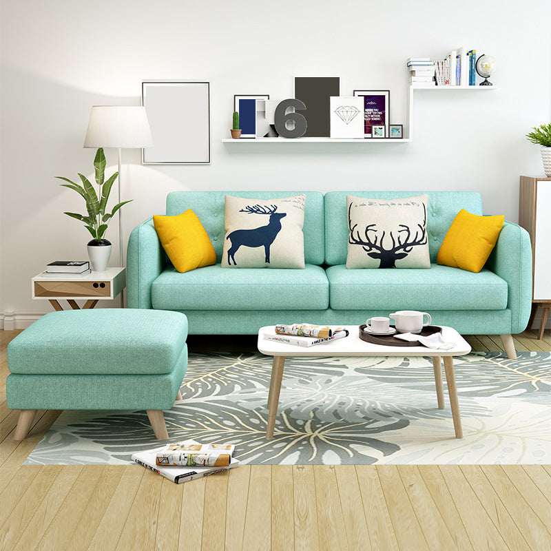 Modern Macaroon Square Arm Sofa 4 Wood Legs Cushions Sofa for Apartment