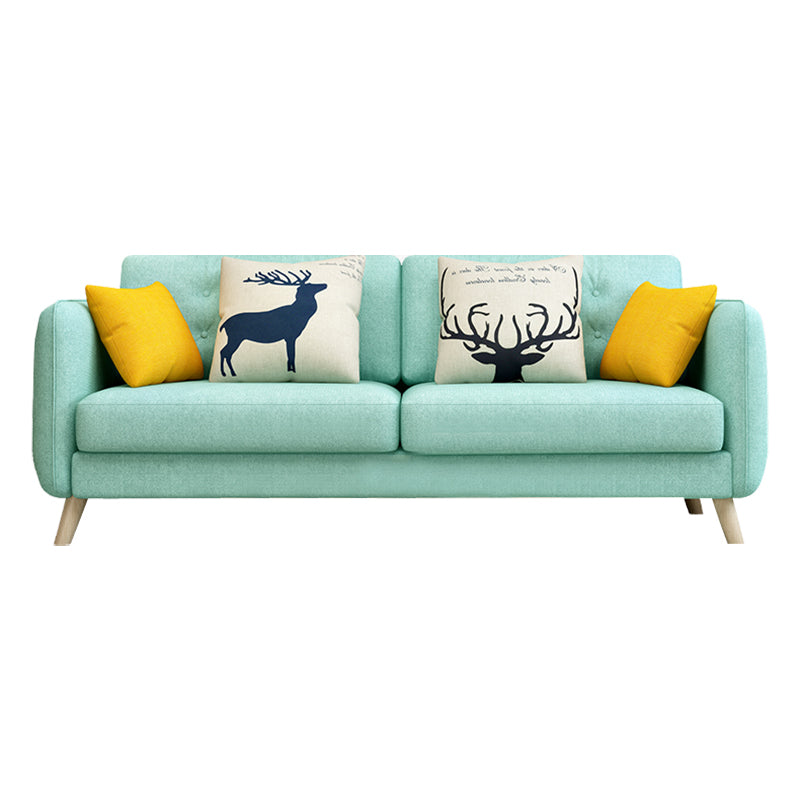 Modern Macaroon Square Arm Sofa 4 Wood Legs Cushions Sofa for Apartment
