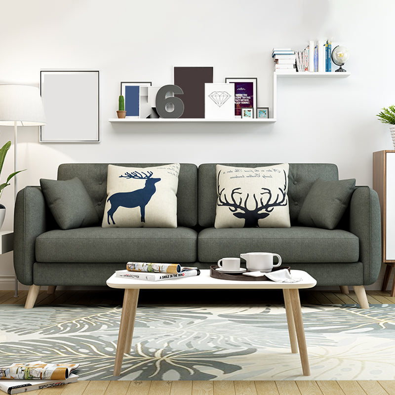 Modern Macaroon Square Arm Sofa 4 Wood Legs Cushions Sofa for Apartment