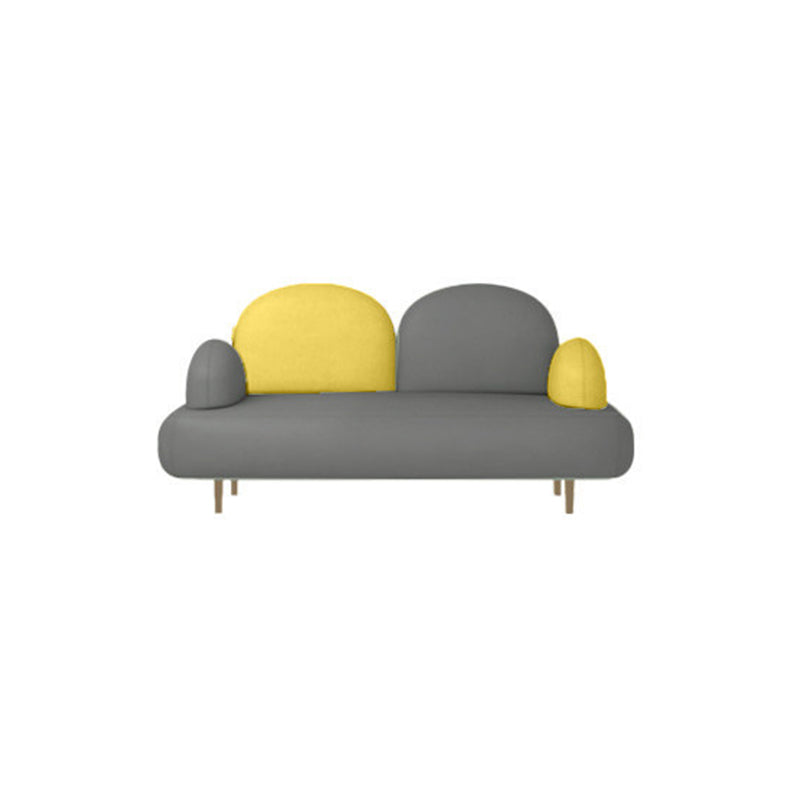 Modern Curved 4 Metal Legs Sofa Faux Leather Recessed Arm Sofa