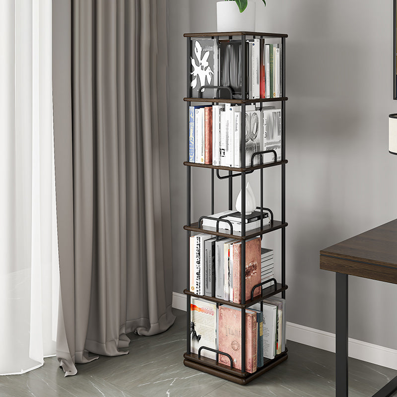 Glam Open Etagere Bücherregal Eisenrahmen Gummi -Holzregal -Bücherregal