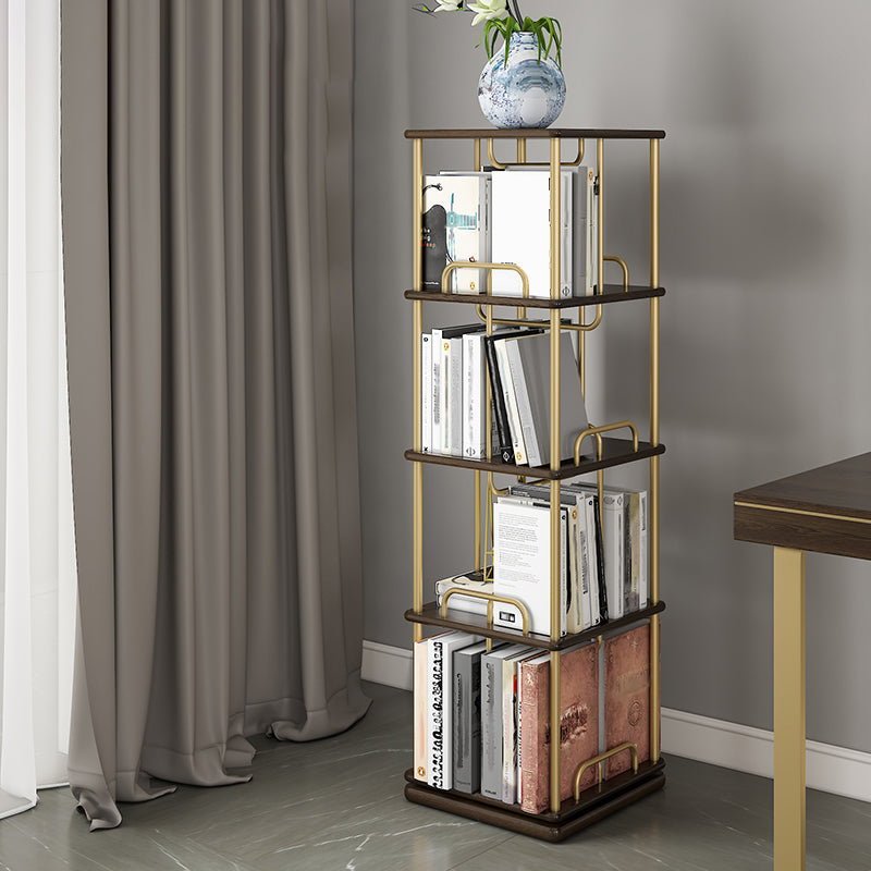Glam Open Etagere Bücherregal Eisenrahmen Gummi -Holzregal -Bücherregal