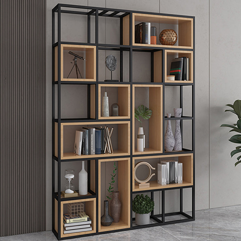 Industrial Open Etagere Bookshelf Iron Frame Solid Wood Shelf Bookshelf