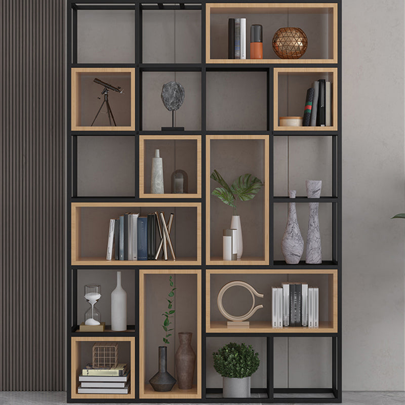 Industrial Open Etagere Bookshelf Iron Frame Solid Wood Shelf Bookshelf
