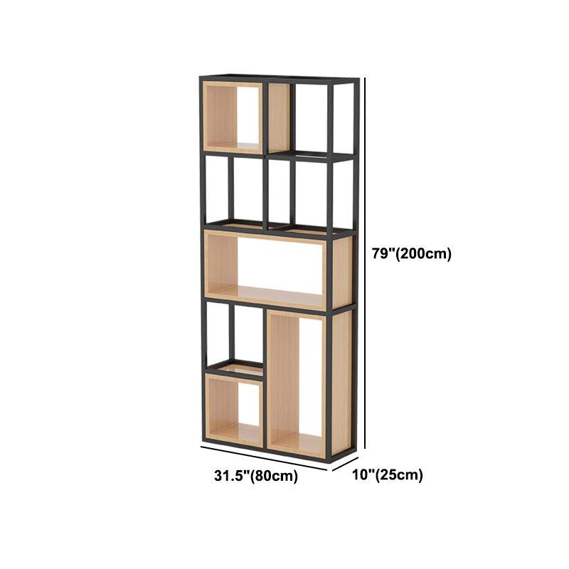 Industrial Open Etagere Bookshelf Iron Frame Solid Wood Shelf Bookshelf