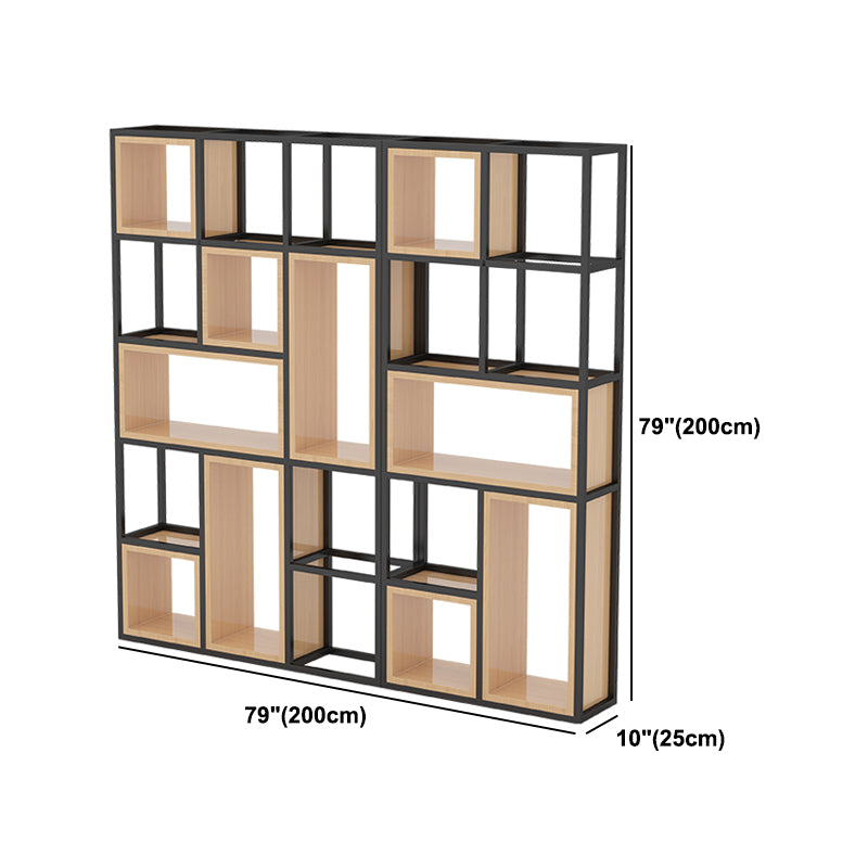 Industrial Open Etagere Bookshelf Iron Frame Solid Wood Shelf Bookshelf