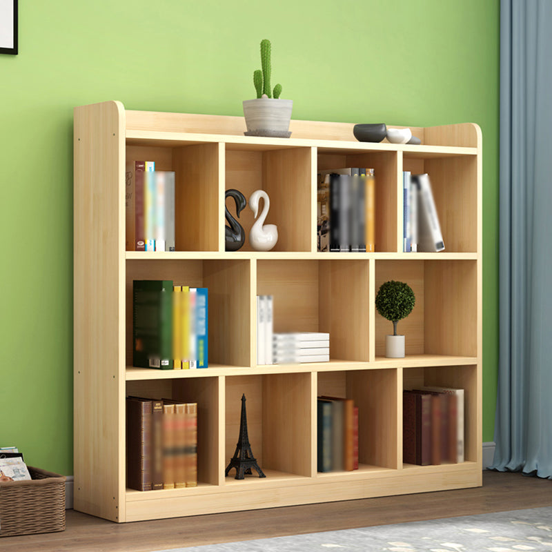 Closed Back Bookshelf Solid Wood Contemporary Style Natural Bookcase for Office