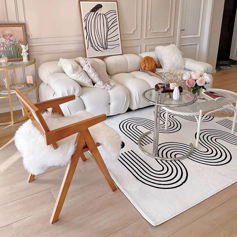 Apricot Line Rug Polyester Modern Rug Washable Indoor Rug for Living Room