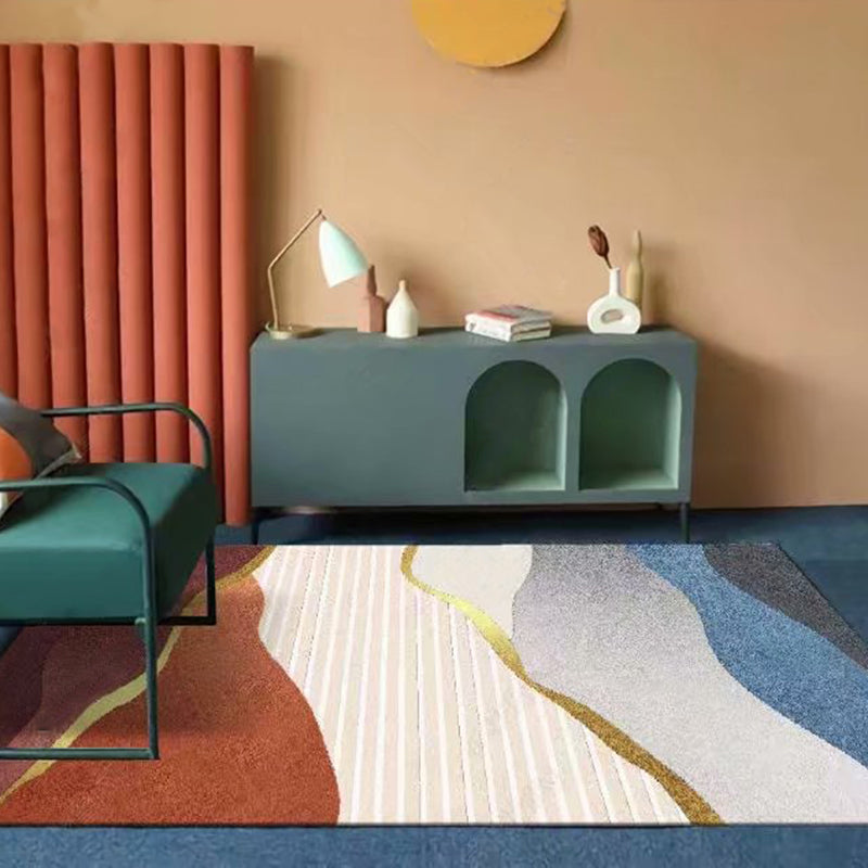 Orange Modern Rug Polyester Striped Area Rug Washable Rug for Home Decor