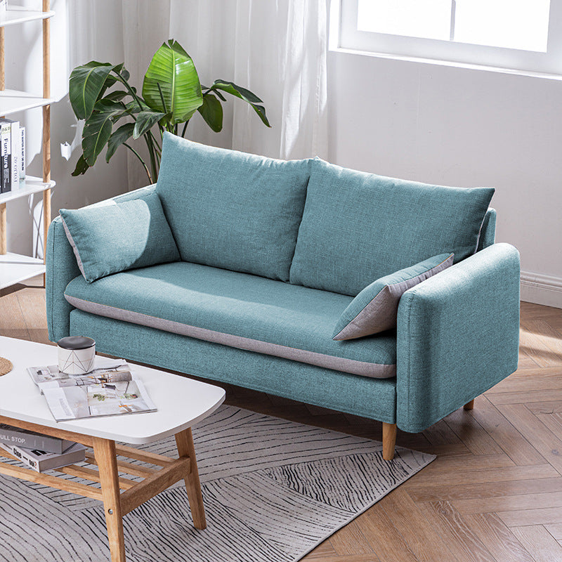 Modern Wood Legs Fabric Sofa Standard Square Arm Loose Back Sofa