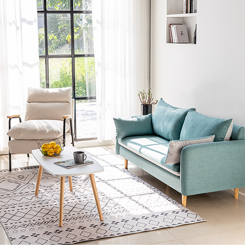 Modern Wood Legs Fabric Sofa Standard Square Arm Loose Back Sofa