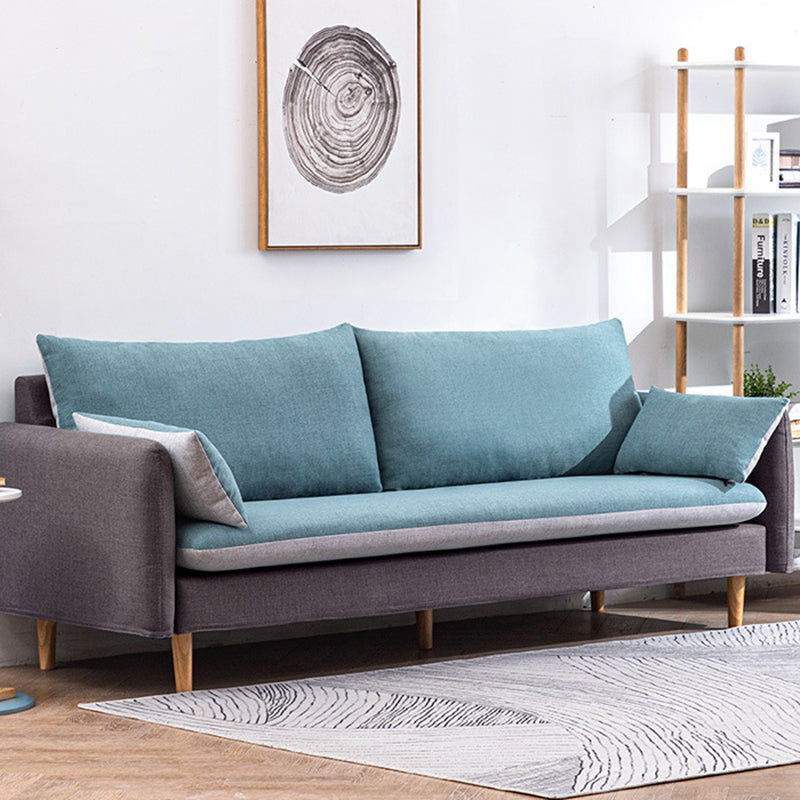 Modern Wood Legs Fabric Sofa Standard Square Arm Loose Back Sofa