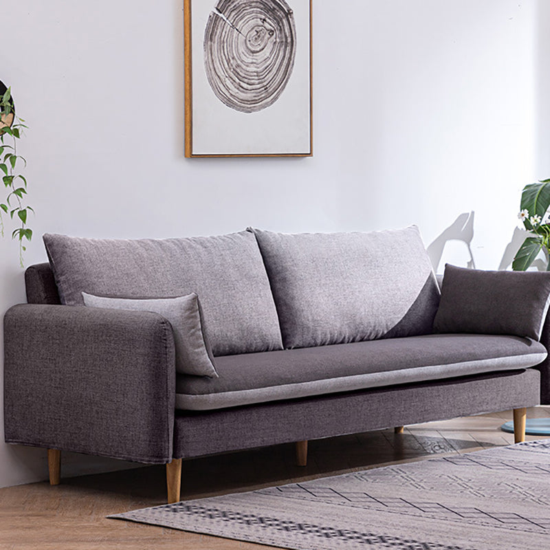 Modern Wood Legs Fabric Sofa Standard Square Arm Loose Back Sofa