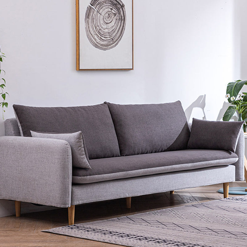 Modern Wood Legs Fabric Sofa Standard Square Arm Loose Back Sofa
