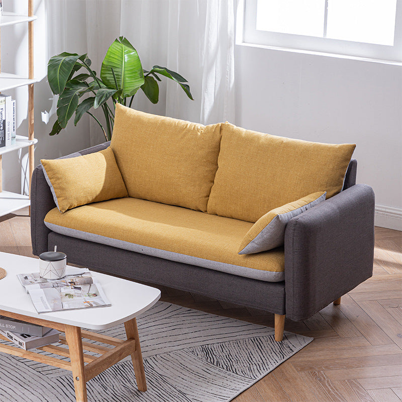 Modern Wood Legs Fabric Sofa Standard Square Arm Loose Back Sofa