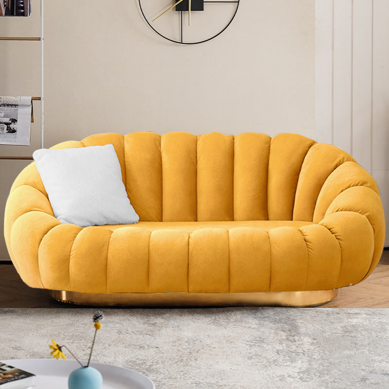 Modern Solid Color Curved Sofa with Sloped Arms for Bedroom Living Room