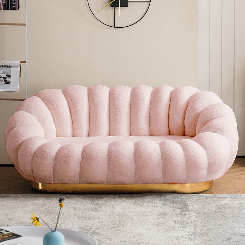 Modern Solid Color Curved Sofa with Sloped Arms for Bedroom Living Room