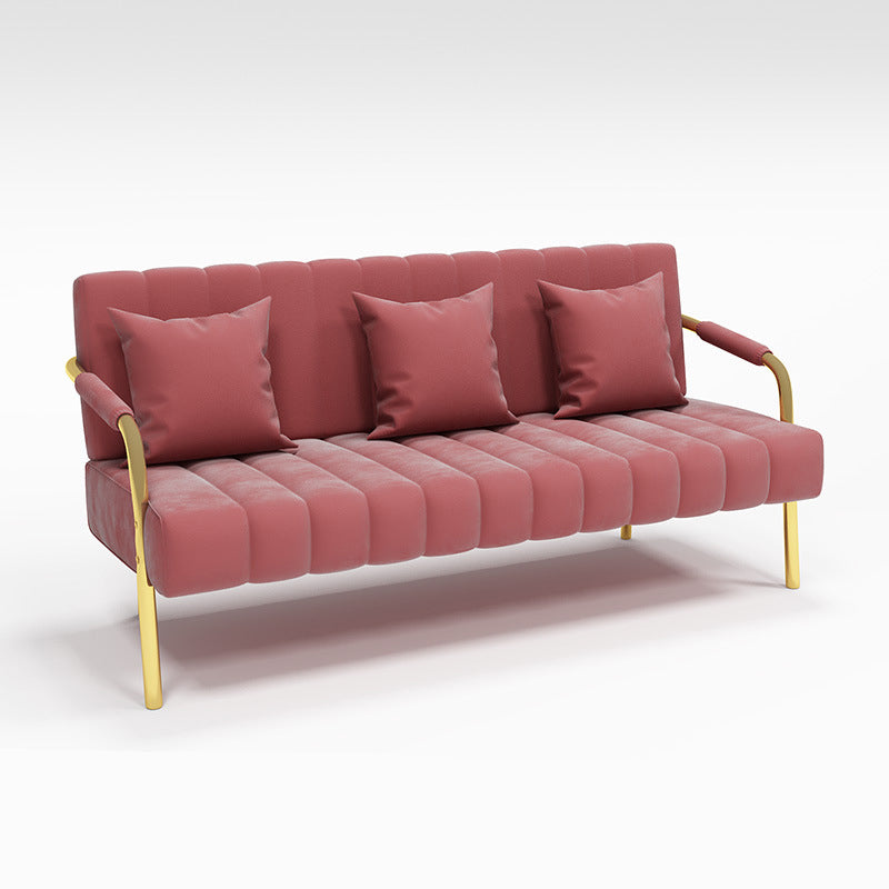 Contemporary Glam Gold Frame Sofa with Sewn Pillow Back for Bonus Room