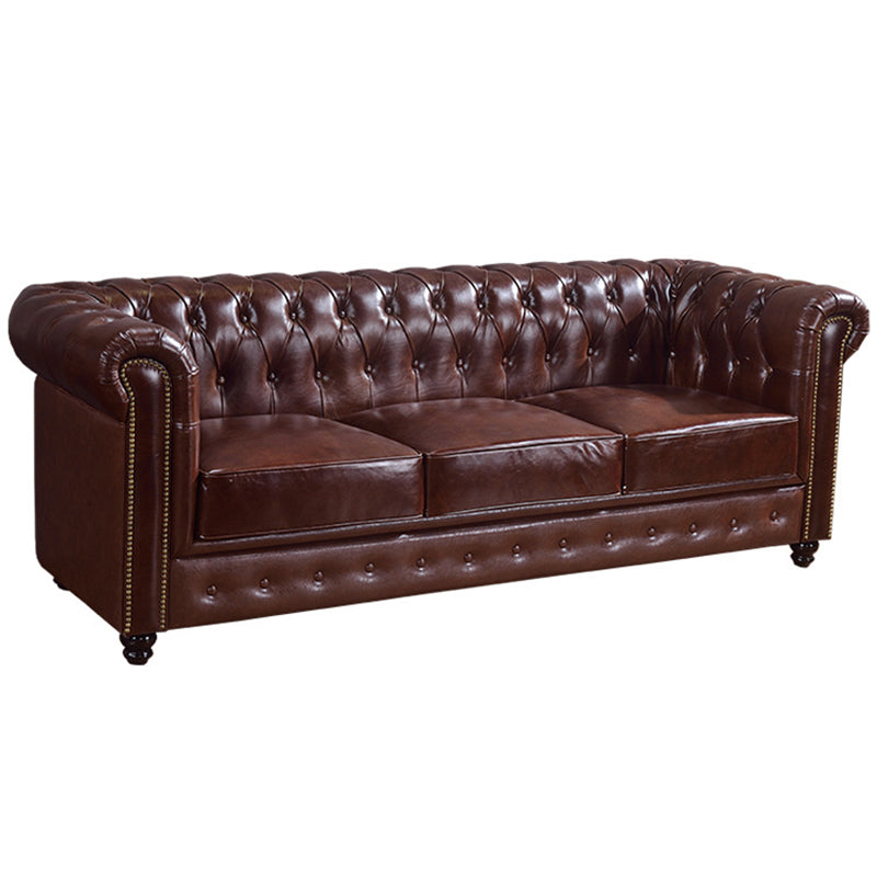 Tight Back Rolled Arm Loveseat Leather Stain Resistant Settee Sofa in Brown