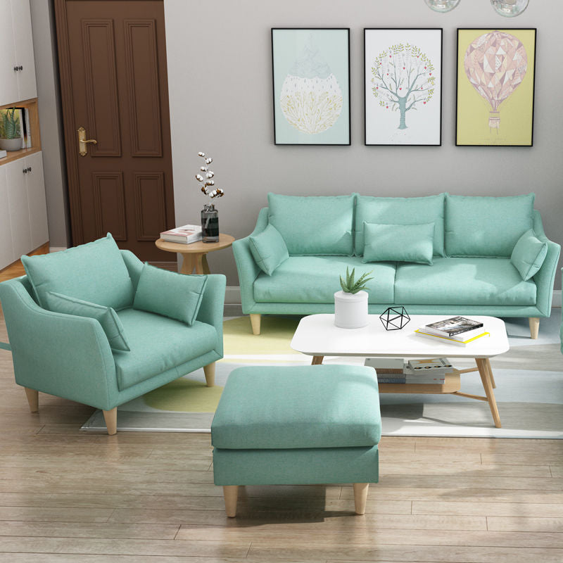 Modern Linen Sloped Arm Sofa with Bolster Pillows for Living Room