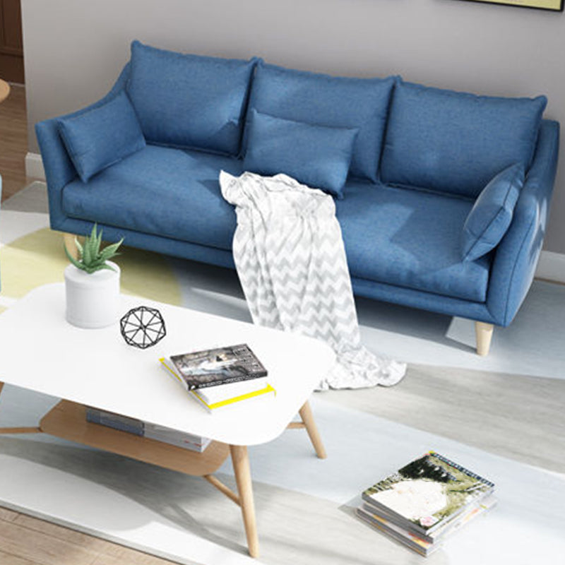 Modern Linen Sloped Arm Sofa with Bolster Pillows for Living Room