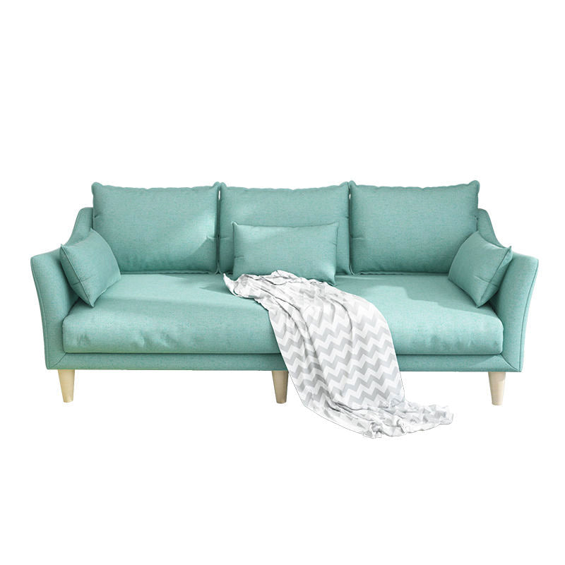 Modern Linen Sloped Arm Sofa with Bolster Pillows for Living Room