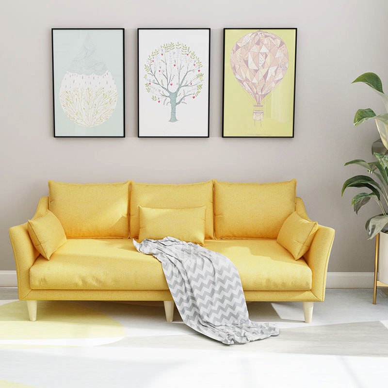 Modern Linen Sloped Arm Sofa with Bolster Pillows for Living Room