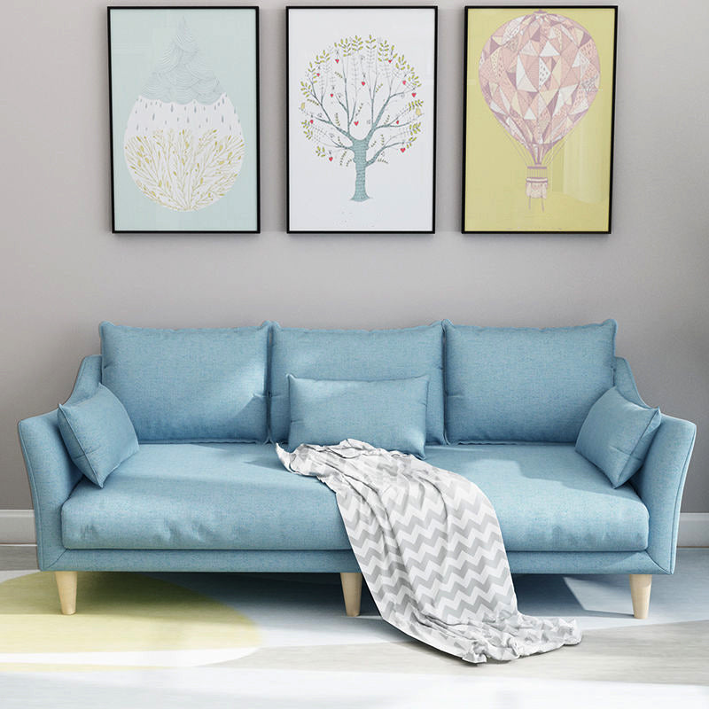 Modern Linen Sloped Arm Sofa with Bolster Pillows for Living Room