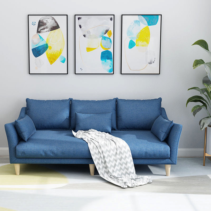 Modern Linen Sloped Arm Sofa with Bolster Pillows for Living Room