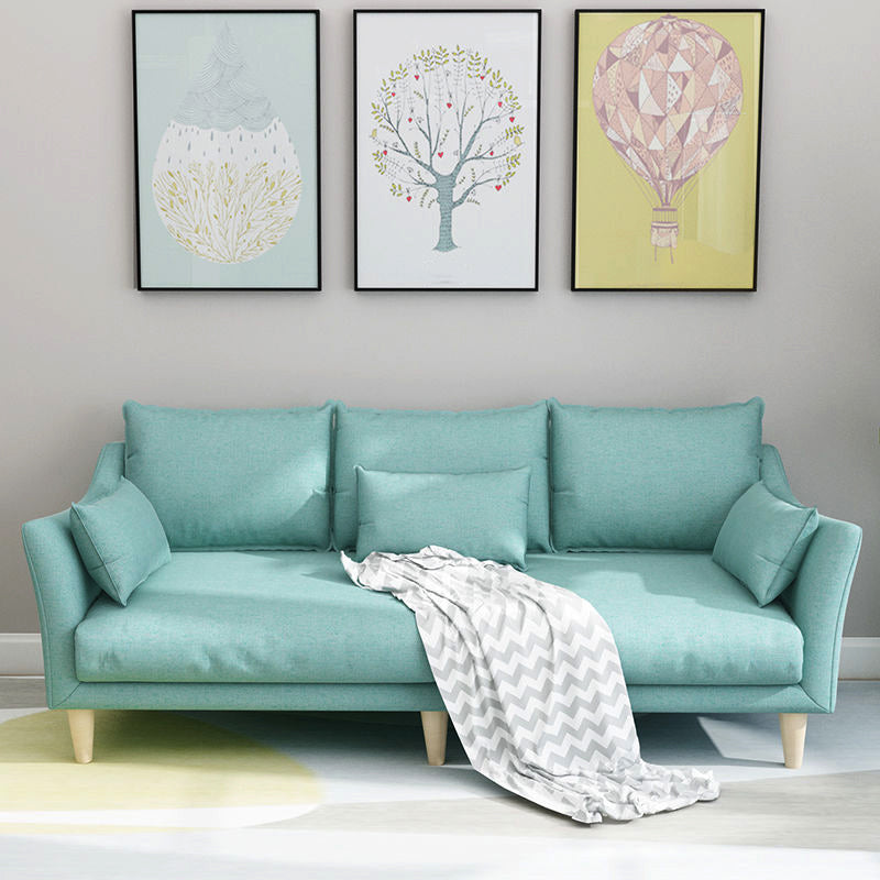 Modern Linen Sloped Arm Sofa with Bolster Pillows for Living Room